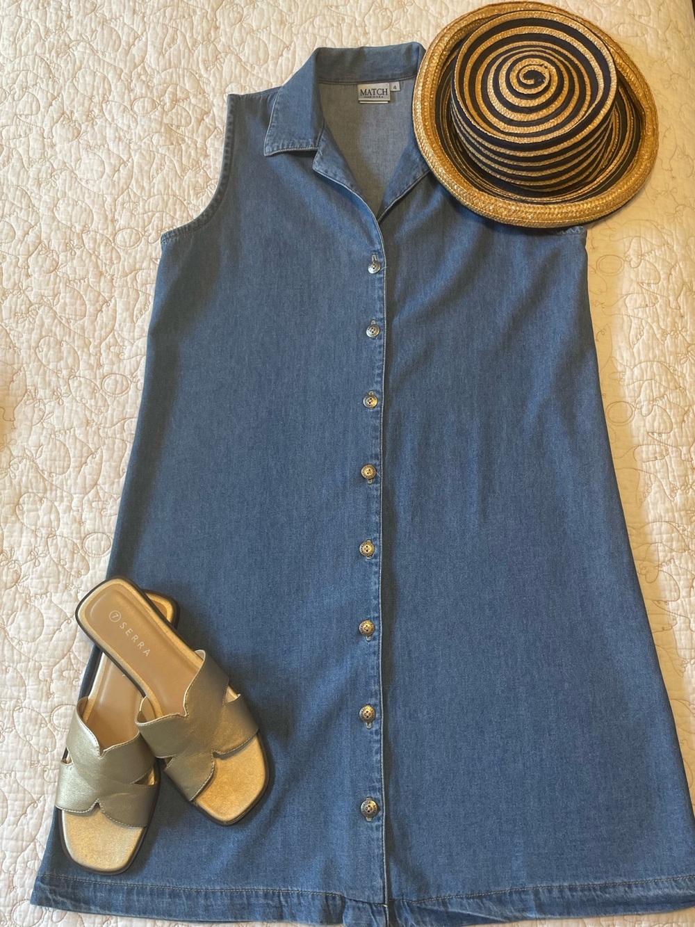 90s Match Sleeveless Denim Button-Front Mini Dress
